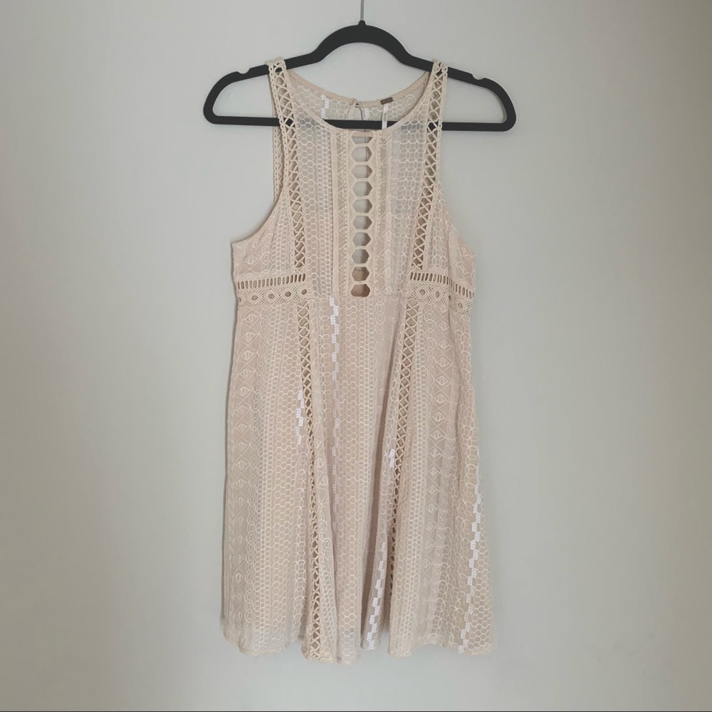 Free People | crochet cream mini dress with pockets